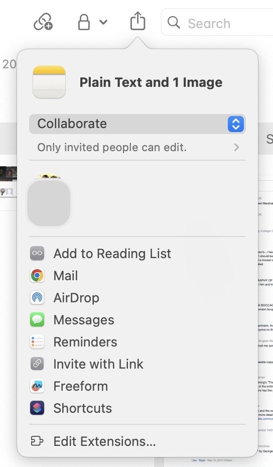 MacOS Share Menu