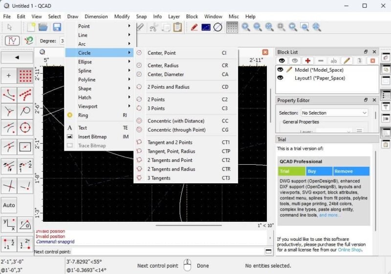 Exploring menus in QCAD