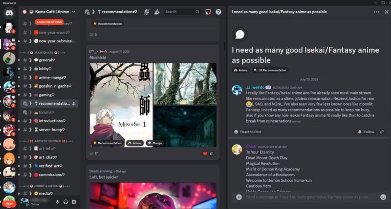 Koma Cafe server view on Discord.