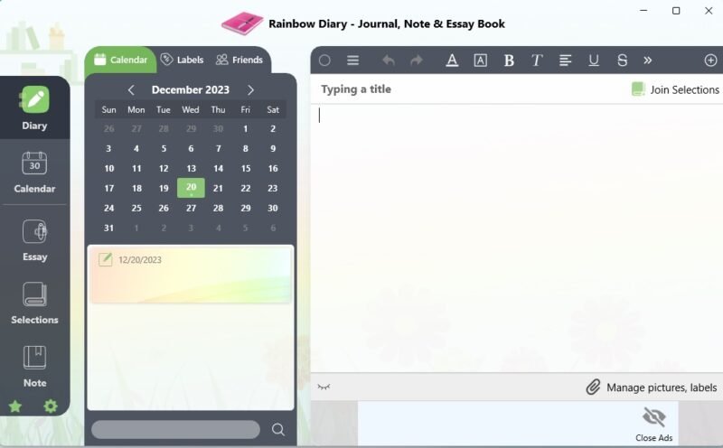 Using Rainbow Diary to add journal entires.