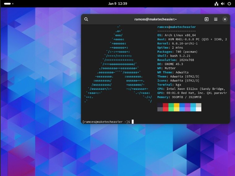 Arch Linux Appearance A screenshot of an example Arch Linux desktop.