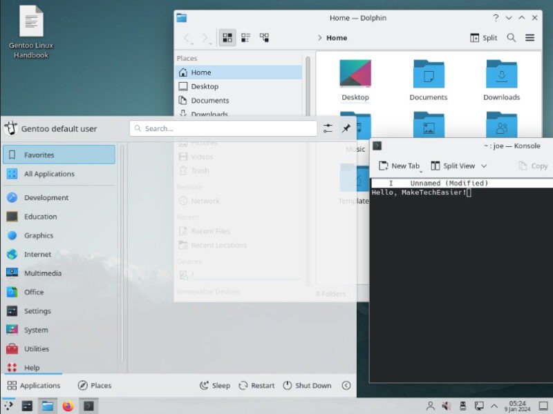 Gentoo A screenshot showing an example desktop in Gentoo Linux.