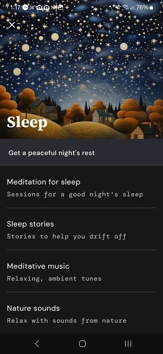 Medito's Sleep section of meditations