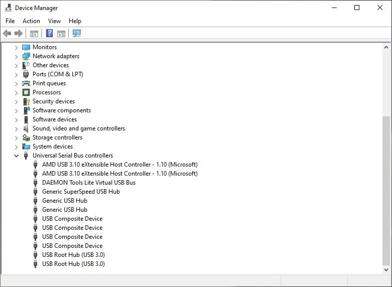 Windows Device Manager USB ports
