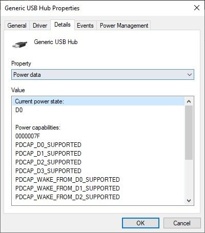 Device Manager Power data details