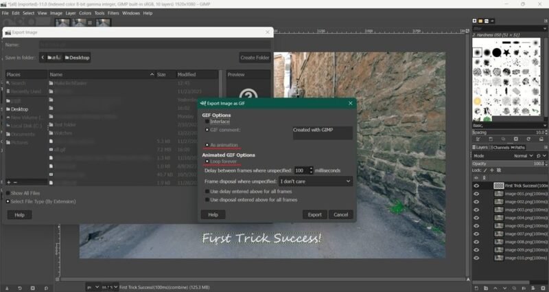Saving new GIF using GIMP.
