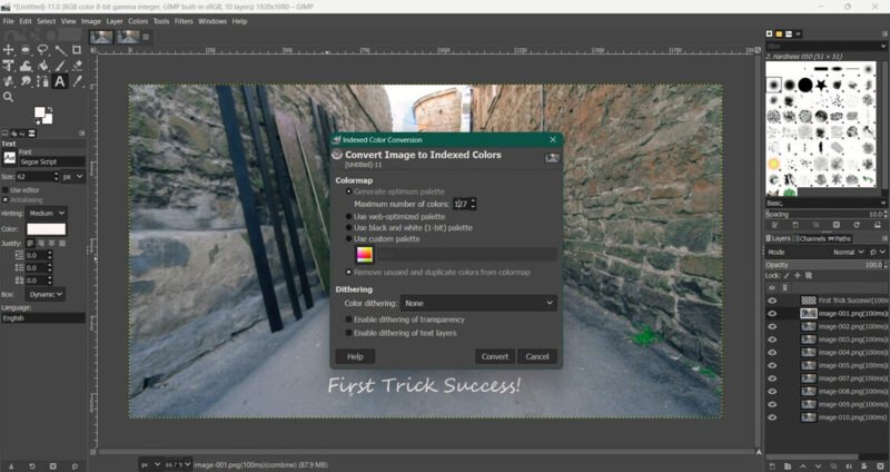 Converting image to indexed colors in GIMP.