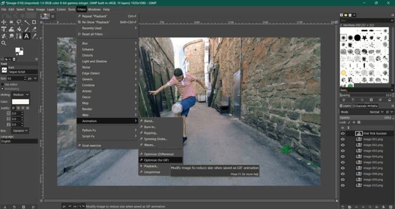 Optimizing GIF in GIMP.