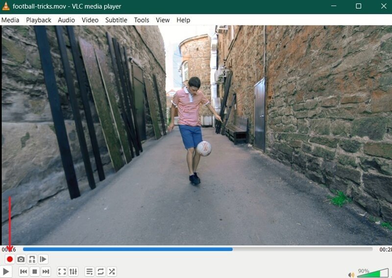 Extracting a part of a clip using VLC.