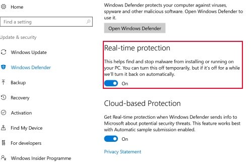 defender-permanent-disable-option Real-time protection option to disable Microsoft Defender