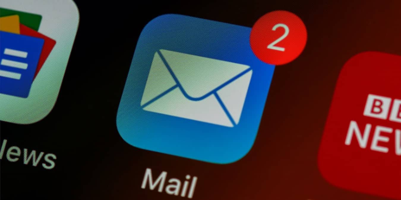 Mail icon on a smart phone showing two unread messages.