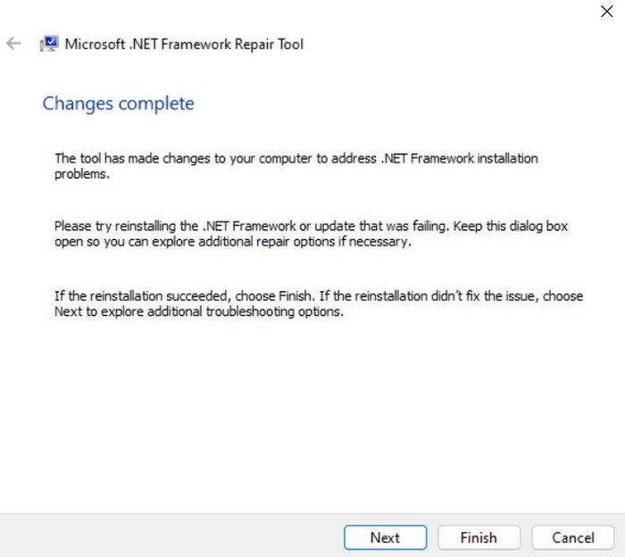 Exiting the Framework Repairing tool.
