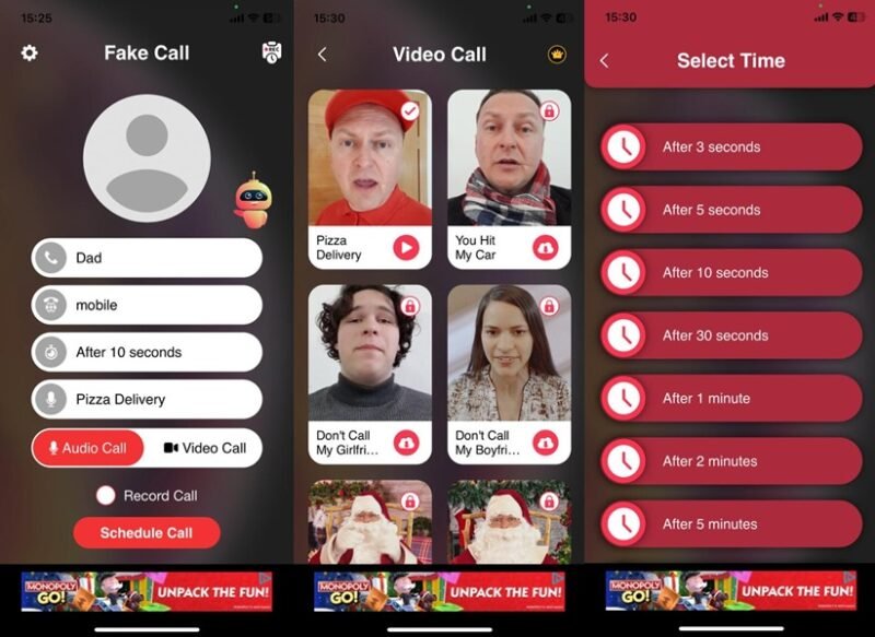 Fake Call app interface overview.