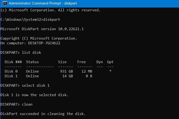 Diskpart Usb Flash Drive In C Prompt DiskPart commands including "iist disk" and "clean" to wipe USB data.