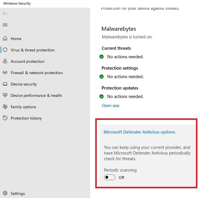 Disable Microsoft Defender periodic scanning