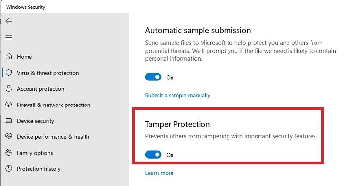 Disabling Tamper protection in Windows 11