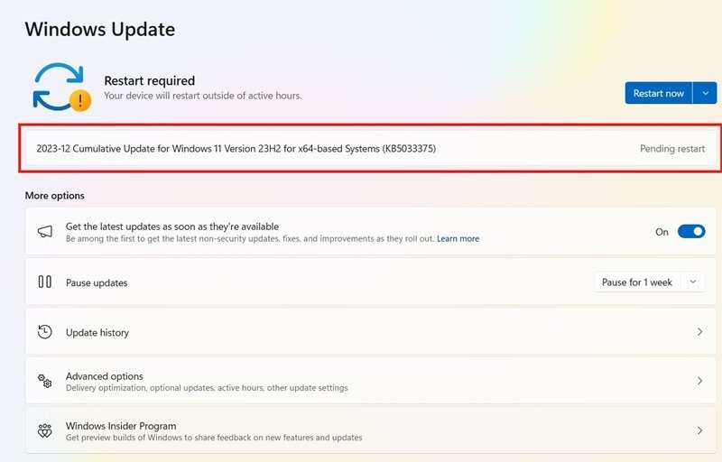KB5033375 update in Windows 11 for December 12, 2023.
