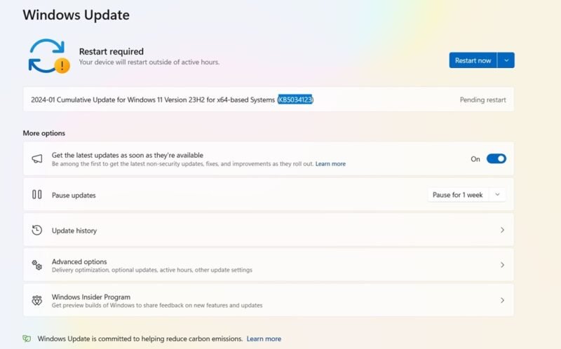 KB5034123 update in Windows 11 for January 9, 2024 (Patch Tuesday)