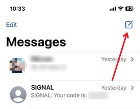 Tapping the pencil icon in iMessage app.