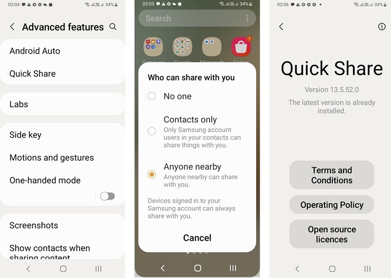 The Quick Share feature in Samsung Galaxy smartphones.