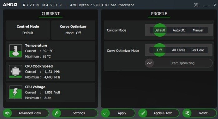 Ryzen Master Basic View