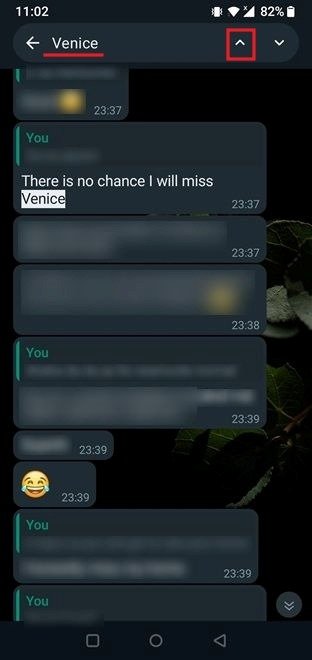 Searching for keyword in chat using WhatsApp for Android.