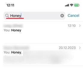 Searching all chats for keyword in WhatsApp for iOS.