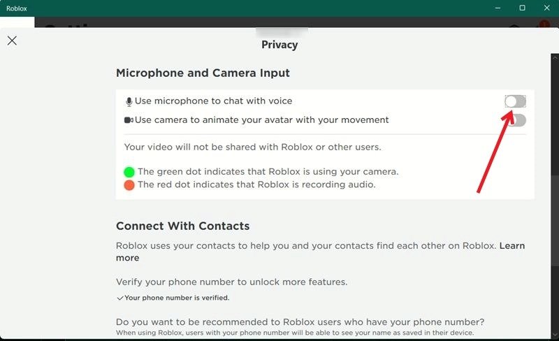 Enabling "Use microphone to chat with voice" option in Roblox app for desktop.