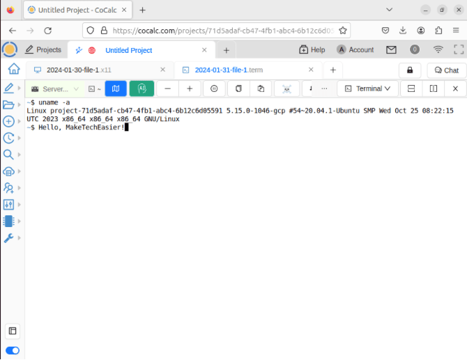 A screenshot showing the collaborative Linux terminal in CoCalc.