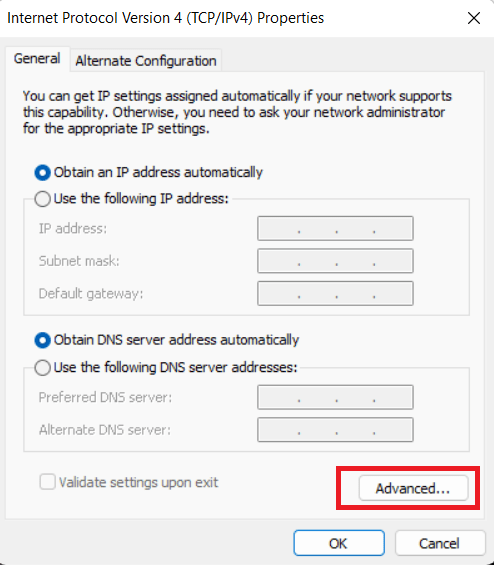 IPv4 advanced properties