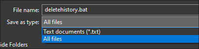A demonstration of how batch files are saved from Notepad
